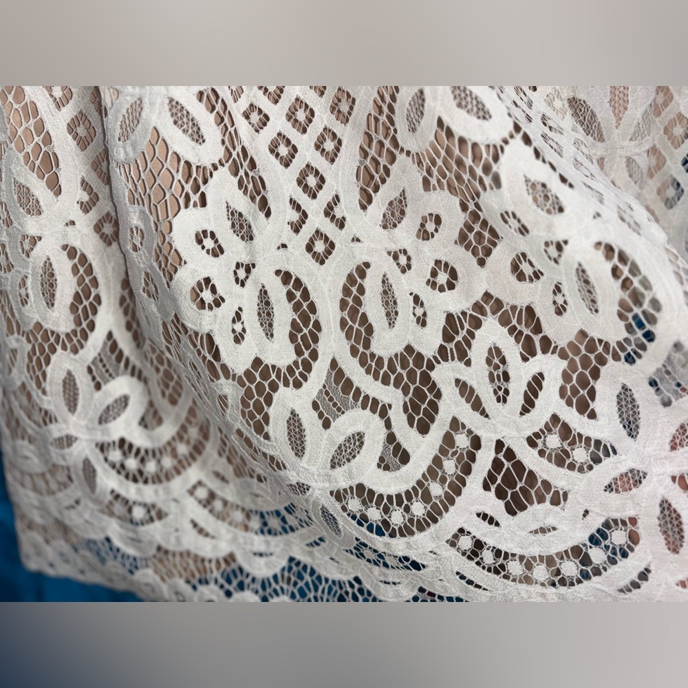 Eliza J Cream lace overlay 3/4 bell sleeve fit & flare mini dress women’s 14 - Picture 10 of 16